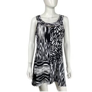 Style & Co Black & White Sleeveless Print Necklace Collar Tunic